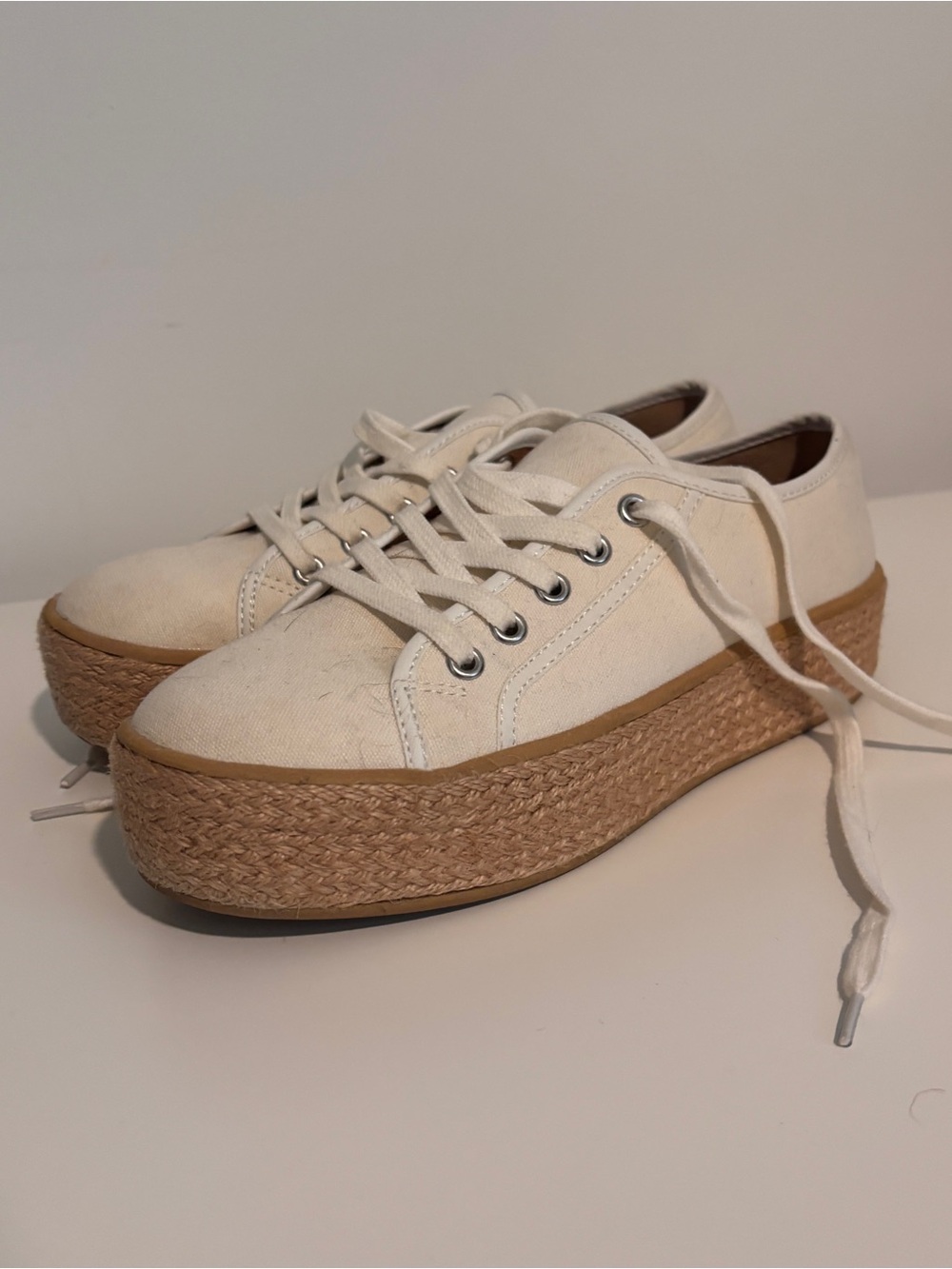 Steve Madden Cream Canvas Platform Espadrille Sneaker